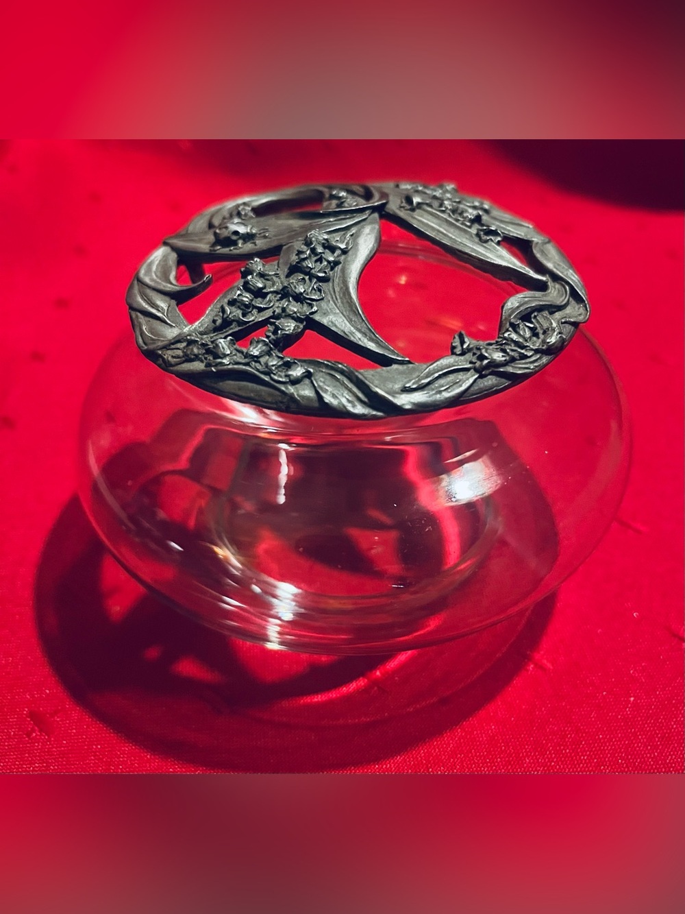 Vintage Seagull Pewter Glass Potpourri Bowl
